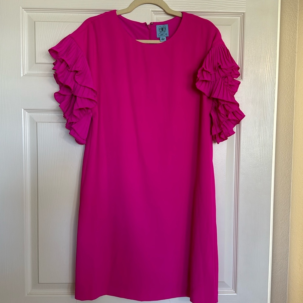 CeCe pleated flutter sleeve shift dress